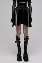 Schwarzer, glänzender Cortex-Taillensiegel-Gothic-Rock mit quadratischem Saum und hoher Taille für Damen